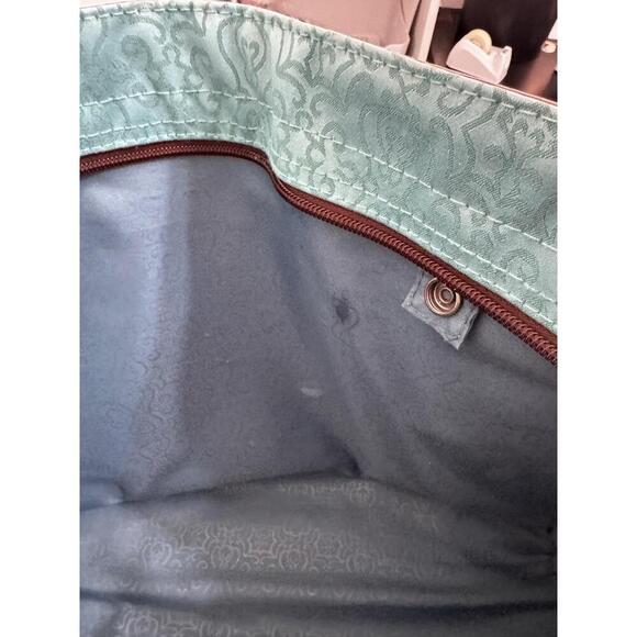 Reba Teal & Dark Brown Trim Patterned Zip Tote/Carry All Timeless Elegance - Picture 15 of 15